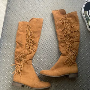 Tan Suede Knee High Fringe Boots mossimo casual classic fall 8 $60 boho thumbnail 6