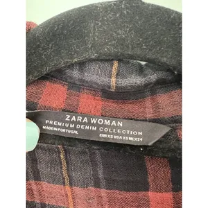 Zara Womens Plaid Button Shirt Top‎ Premium Denim Collection Red XS thumbnail 3