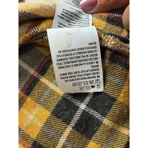 American Eagle Plaid Flannel Shirt Womens Medium Yellow Black Boyfriend Fit thumbnail 5