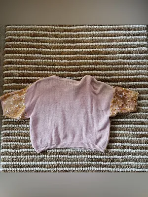 Vintage peachy orange Sequin baby pink Short Sleeve Top thumbnail 3
