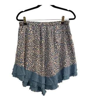 Umgee Leopard Print Mini Skirt Blue Linen Blend Size Large thumbnail 3