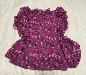 Anthropologie Floral Blouse - Pink and Purple thumbnail 1