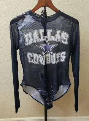 NFL Dallas Cowboys Sheer Mesh Long Sleeve Bodysuit, Size L. thumbnail 1