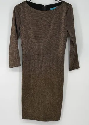 Alice + Olivia Gold Metallic Lurex 3/4 Sleeve Mini Dress‎ Womens Size 2 Party thumbnail 1