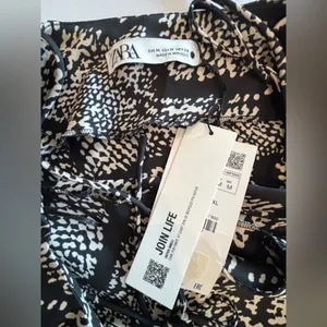 ZARA Black and Cream Printed Mini Slip Dress NWT Size‎ M thumbnail 12