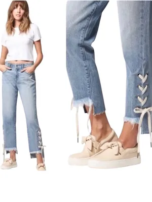 Hidden Tracey Lace-Up Hem Sides Ankle Crop Blue Jeans 29 thumbnail 2