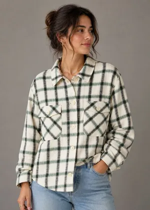 Zara Plaid Overshirt Shacket Green White‎ Black Check Button Front Pockets M thumbnail 1