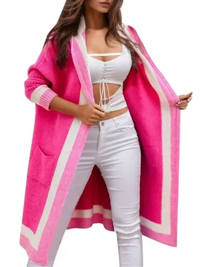Vibrant Color Block Knit Long Cardigan - Soft & Oversized Size XL thumbnail 1