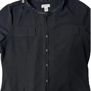 Calvin Klein Black Crepe Button Down Blouse Medium Relaxed Fit Office Minimalist thumbnail 7