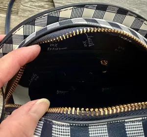 NWT Betsey Johnson Adorable Plaid Fish Handbag Crossbody Navy Blue & White thumbnail 7