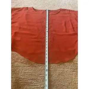 THML Anthropologie Orange Embroidered Cape Flutter Sleeve Sheer Sz M thumbnail 4