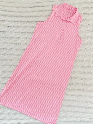 Vineyard Vines Pink & White Striped Sleeveless Polo Dress thumbnail 1