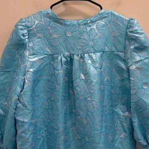 Pomander Place Blue Floral Jacquard Kenzo Tiered Mini Babydoll Dress‎ Medium NEW thumbnail 8