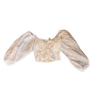 ACOA Women Crop Top S‎ White Eyelet Balloon Sleeve Smocked Back Cottagecore thumbnail 2