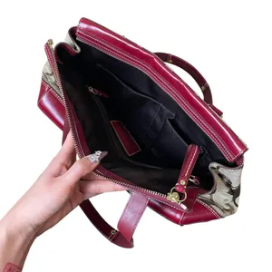 Coach Hampton Jacquard Large Signature Stripe Canvas Red Leather Shoulder Bag thumbnail 12