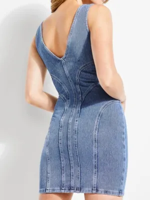 Guess Paneled Denim Bodycon Jeans Mini Dress Size XS thumbnail 2