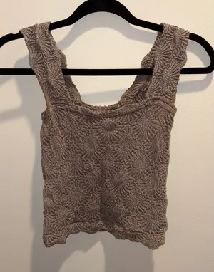 Free People Textured Beige Crop Top thumbnail 1