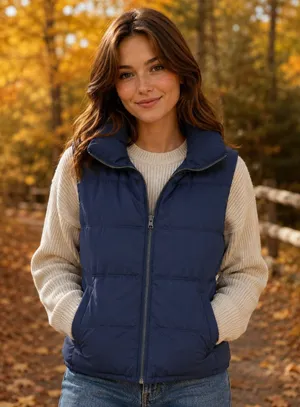 Old Navy blue fleece lined puffer vest Medium cozy outdoor thumbnail 1