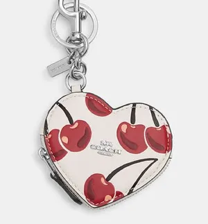Coach Heart Coin Pouch Bag Charm With Cherry Print thumbnail 1