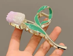 Gold Tone Tulip Flower Hair Claw‎ Clip Women S Elegant Hair Accessory thumbnail 1