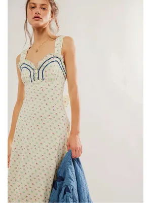 Free People Dainty Western Prairie Sweet Hearts Midi Dress in Ivory Combo Large thumbnail 7