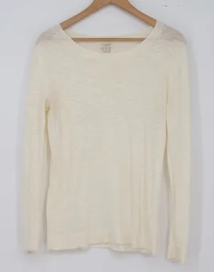 J.Crew Sweater Womens XS Ivory Slub Knit Cotton Crew Neck Good thumbnail 1