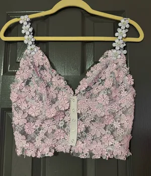 For Love & Lemons Rosette Lace Tank Sexy Lavender Bustier Crop Coquette Small thumbnail 1