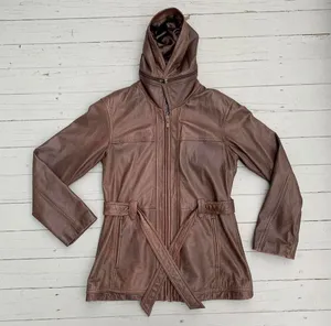 Wilson's Leather Vintage Y2K Brown Leather Jacket w/ Belt Waist + Zip-Out Hood thumbnail 1