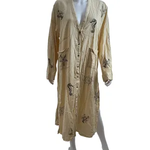 Anthropologie‎ Nautical Embroidered Maxi Dress Cream Seahorse Starfish Small thumbnail 8