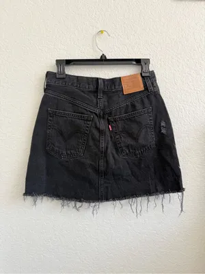 Levi's‎ Ribcage Skirt Denim Jean Black Frayed Hem Mini Skirt Size 28 thumbnail 5