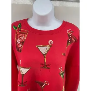 State of Mine Christmas Cocktail Sequin Sweatshirt Large Red Bling thumbnail 9