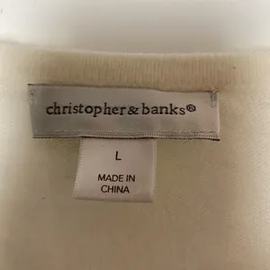 Christopher & Banks Off-White Button-Front Cardigan Sweater | Rhinestone Detail thumbnail 3