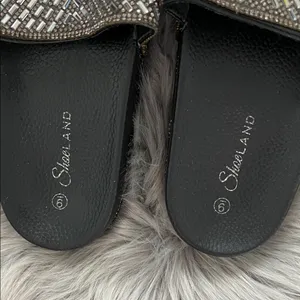 NWOT Shoeland Black Slide Sandals with Silver Beaded Strap sz 9 thumbnail 3