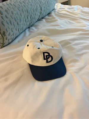 Daily Drills Vintage DD SnapBack Hat/Cap in White and Navy Blue thumbnail 2