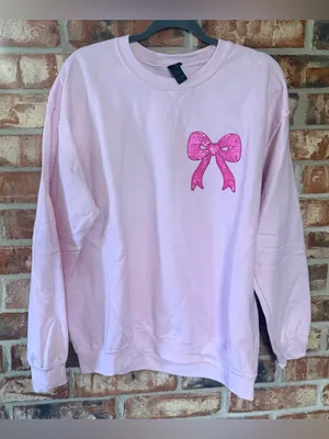 Gildan Pink Crewneck Sweatshirt with Sequin Bow Applique thumbnail 1