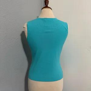 French Laundry Women Turquoise Knit Square Sleeveless‎ Fitted Top Size M thumbnail 3