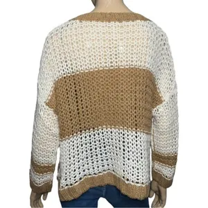 Free People Women’s Size S Tan Beige Cream Striped Color Block Loose Fit Sweater thumbnail 4