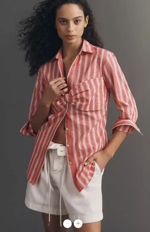Anthropologie Maeve Bow Long-Sleeve Buttondown Top thumbnail 1