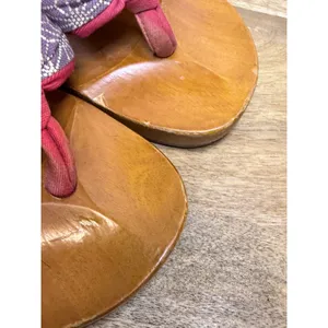 Vintage Japanese Geta Wooden Platform Sandals Purple Asanoha 7 thumbnail 4