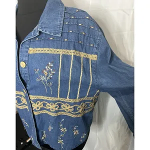 Tantrums Jacket Women XL Blue Good Vintage‎ Embroidered Beaded Denim Retro thumbnail 6