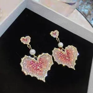 Pink Love Heart Dangle Drop Earrings for Women thumbnail 1