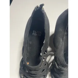 Eileen Fisher‎ Wedge Sandals Cage 6 Black Leather Caged Strappy Zip Back Heels thumbnail 4
