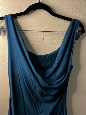 Blue Canoe Organics Teal Draped Cowl Neck Comfy Travel Vacation Minimalist Dress thumbnail 3