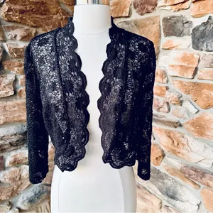 R & M Richards Scalloped Sequin Lace Black Bolero thumbnail 10