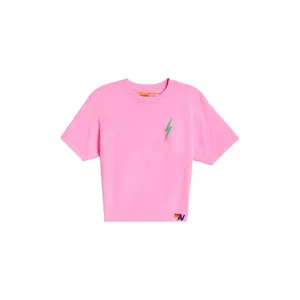 Aviator nation Neon Pink Bolt Cropped Boyfriend Tee women's small thumbnail 3