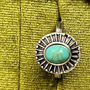 Vintage Turquoise Titanium Steel Silver Statement Ring – Size 6 Blue thumbnail 3