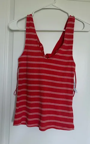 Old Navy Red and White Striped Tank Top thumbnail 1