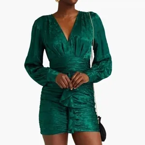 Ronny Kobo Carissa Dress Small Green‎ Silk Blend Ruched Floral Jacquard Cocktail thumbnail 2