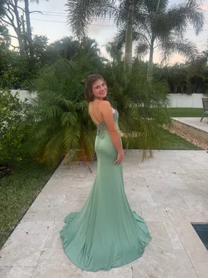Green Lace Corset Silk Prom Dress- Originally $800 thumbnail 3