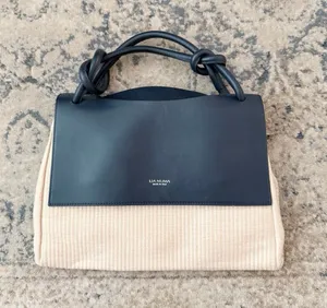 Lia Numa Italian Raffia Leather Saddle Bag Purse thumbnail 1